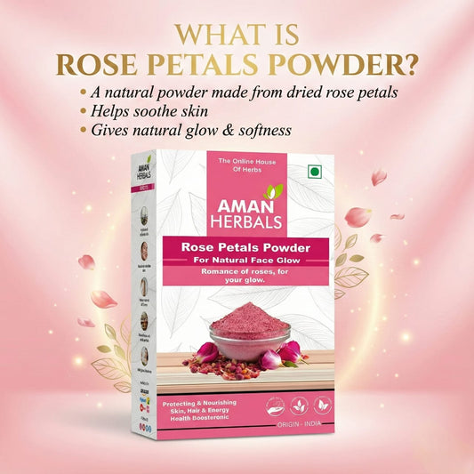 100% Pure and Organic Natural Rose Petal Powder for Face & Skin Glow