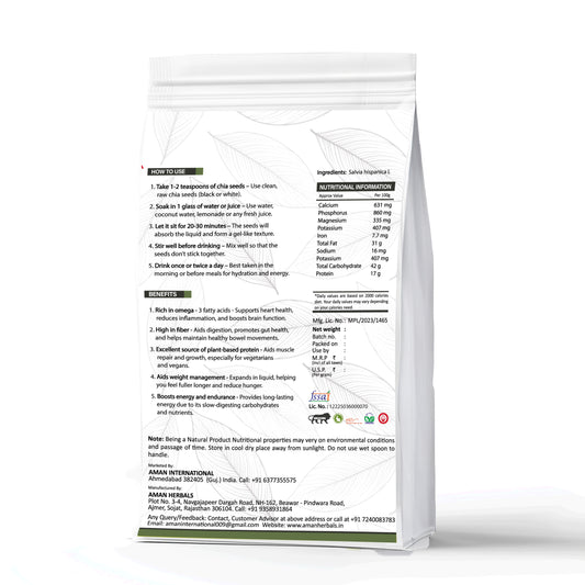 Aman Herbals Natural Chia Seeds for Eating | Superfood for Weight Loss, Health Booster for Energy | 200gm Pack - AMANHERBAL