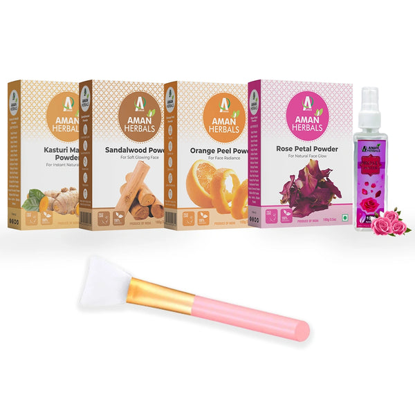 herbal face pack combo, rose water for skin, sandalwood powder, kasturi manjal use