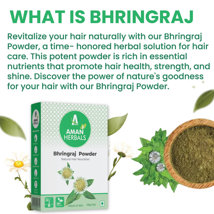 Bhringraj powder, hair growth remedy, Ayurvedic hair care, natural hair treatment, scalp health, herbal hair tonic, hair fall control, organic hair powder, hair strengthening, dandruff remedy