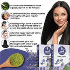 Indigo powder, natural hair dye, herbal hair color, organic indigo, chemical-free hair dye, black hair color, hair coloring powder, plant-based dye, hair care, Ayurvedic hair dye