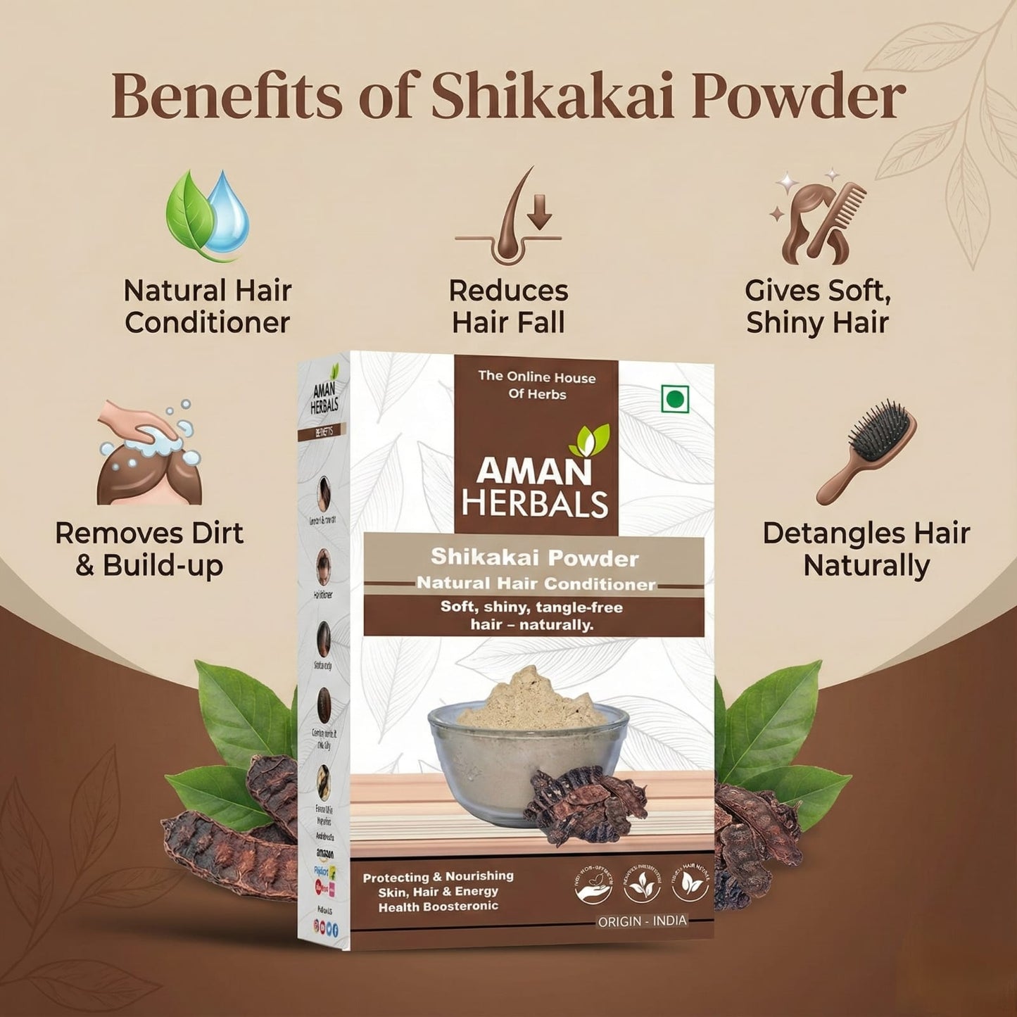 AMAN HERBALS Shikakai Pods (Raw) | 100% Natural & Sun-Dried | For Healthy Hair & Scalp Care 200GM