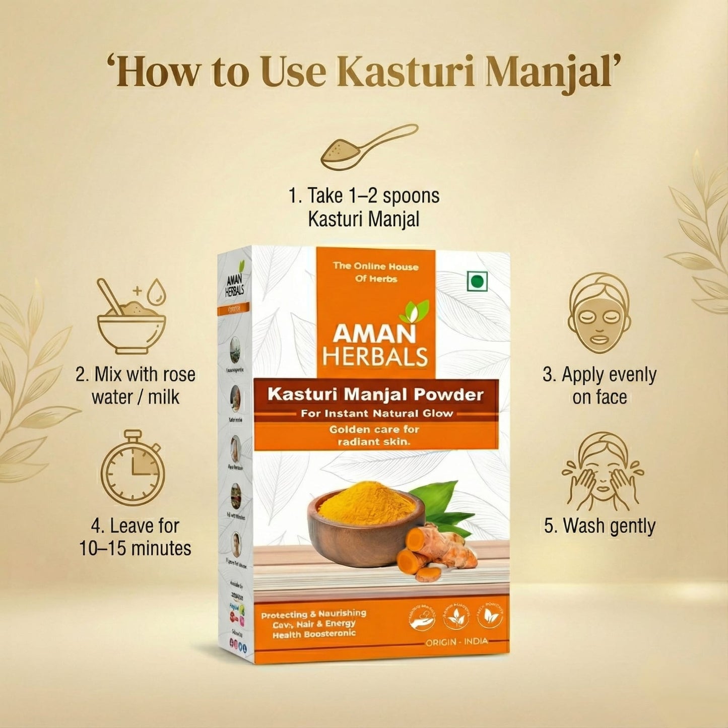 Organic Natural Kasturi Manjal (Haldi) Powder for Face and Skin
