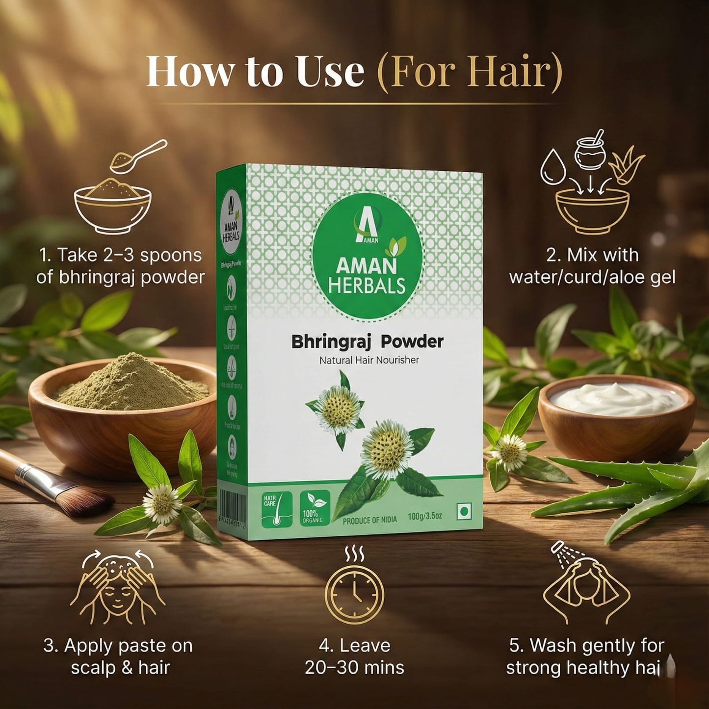 100% Pure and Natural Organic Bhringraj Powder for Hair Growth