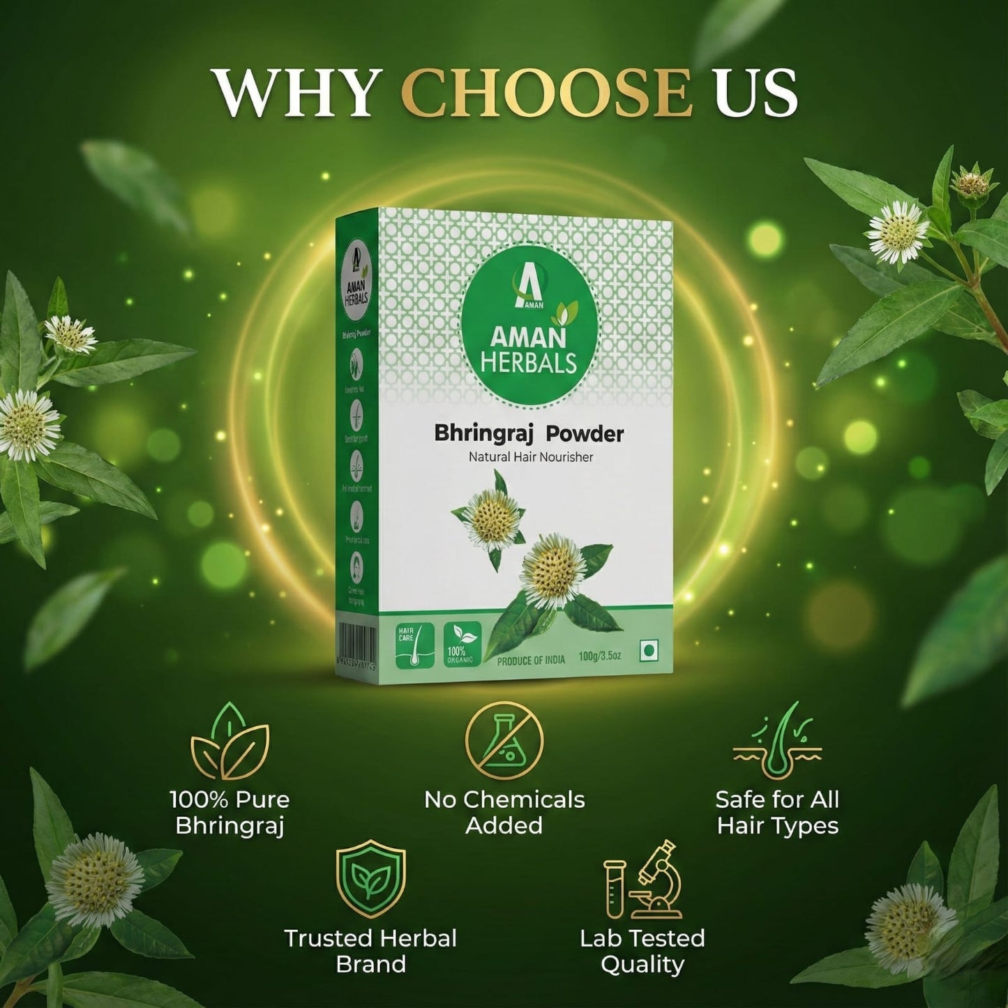 100% Pure and Natural Organic Bhringraj Powder for Hair Growth