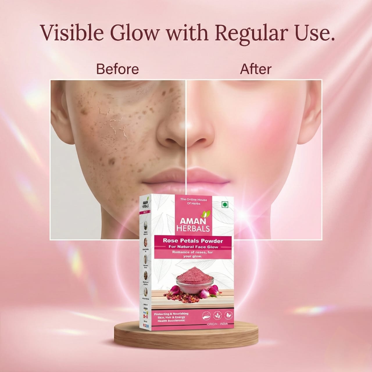 100% Pure and Organic Natural Rose Petal Powder for Face & Skin Glow
