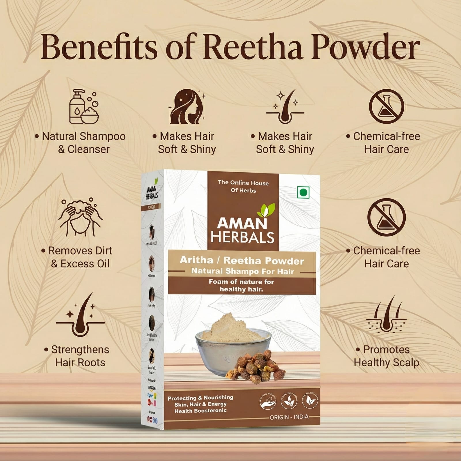 Aman Herbals Dry Aritha | Natural Reetha for Hair Care & Shampoo | 200g Dried Soapnut