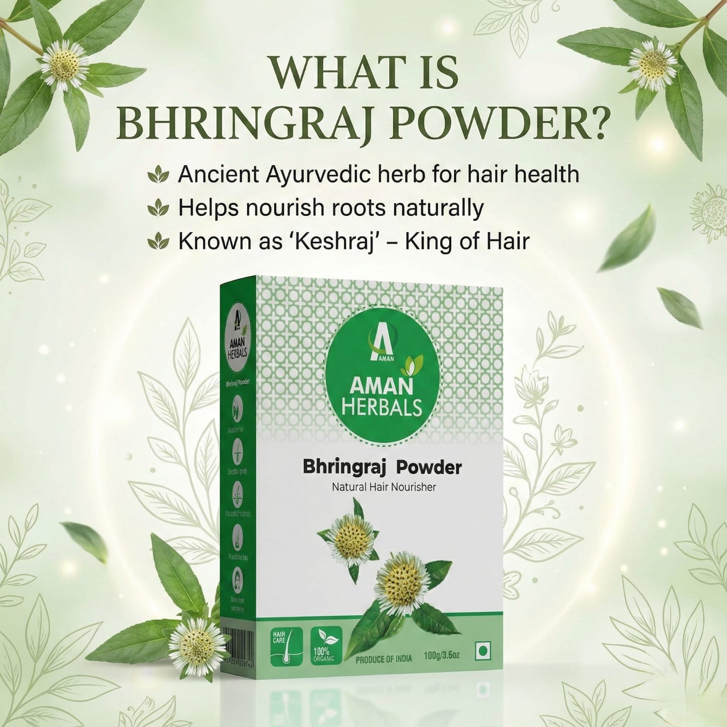 100% Pure and Natural Organic Bhringraj Powder for Hair Growth