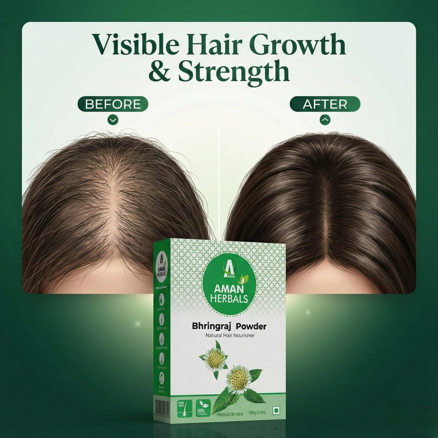 100% Pure and Natural Organic Bhringraj Powder for Hair Growth