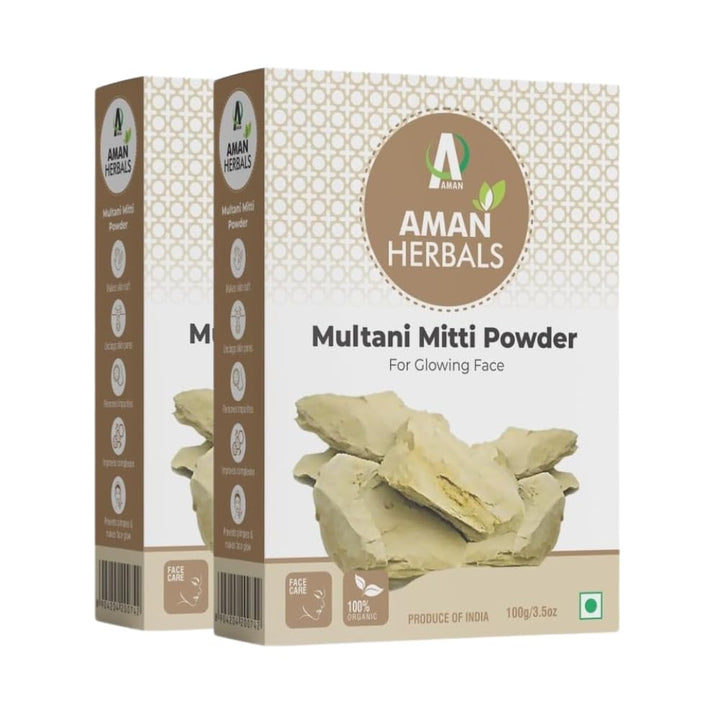 AMAN HERBALS -100% Natural Multani Mitti powder for Face, Skin, and Hair | Fuller's Earth, Bentonite Clay - 200 gm (Pack of 2) - AMANHERBAL