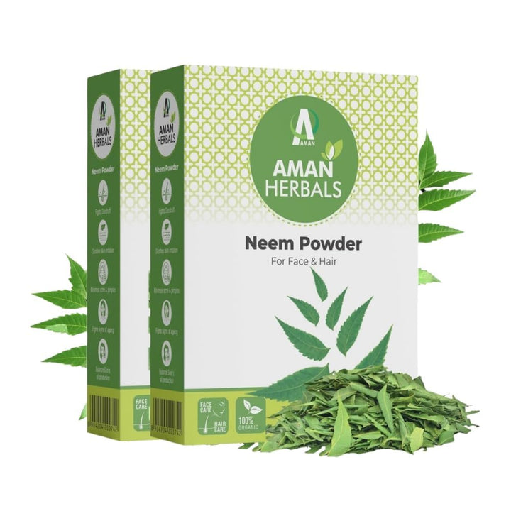AMAN HERBALS - 100% Organic Neem leaves Powder, Azadirachta Indica for Face, Skin & Hair care by AMAN Herbals (Pack of 2) - AMANHERBAL