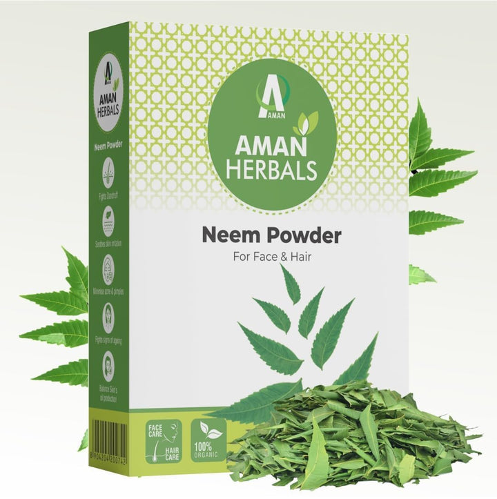 AMAN HERBALS - 100% Organic Neem leaves Powder, Azadirachta Indica for Face, Skin & Hair care by AMAN Herbals (Pack of 2) - AMANHERBAL
