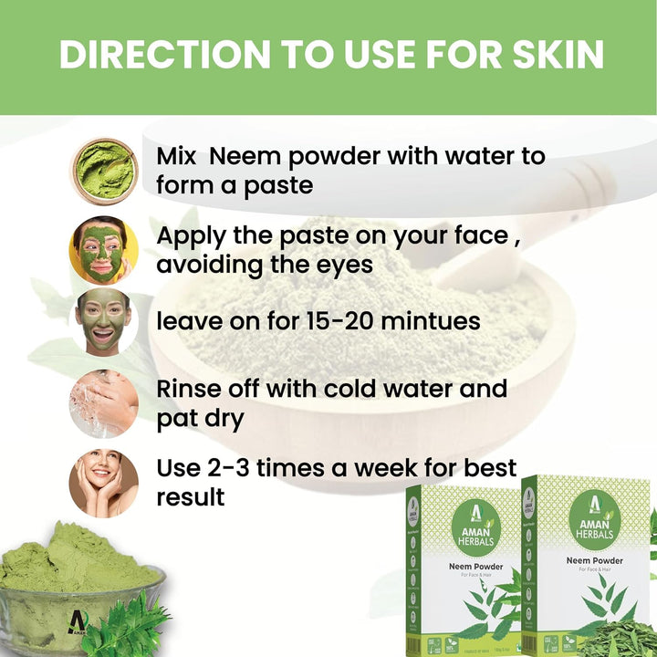 AMAN HERBALS - 100% Organic Neem leaves Powder, Azadirachta Indica for Face, Skin & Hair care by AMAN Herbals (Pack of 2) - AMANHERBAL