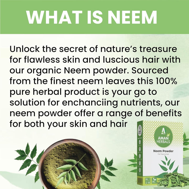 AMAN HERBALS - 100% Organic Neem leaves Powder, Azadirachta Indica for Face, Skin & Hair care by AMAN Herbals (Pack of 2) - AMANHERBAL