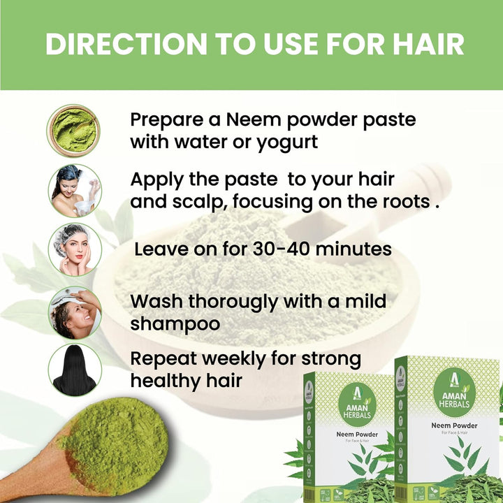 AMAN HERBALS - 100% Organic Neem leaves Powder, Azadirachta Indica for Face, Skin & Hair care by AMAN Herbals (Pack of 2) - AMANHERBAL