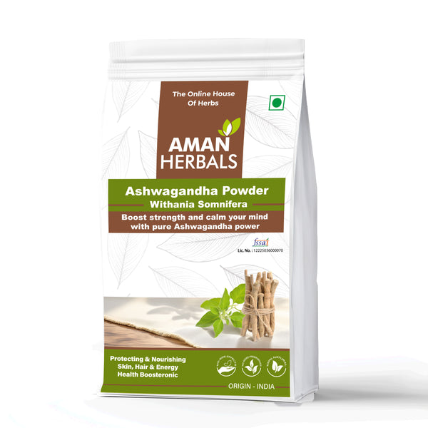 AMAN HERBALS Ashwagandha Powder | 100% Pure & Natural Withania Somnifera | Stress Relief & Energy Booster 200GM - AMANHERBAL