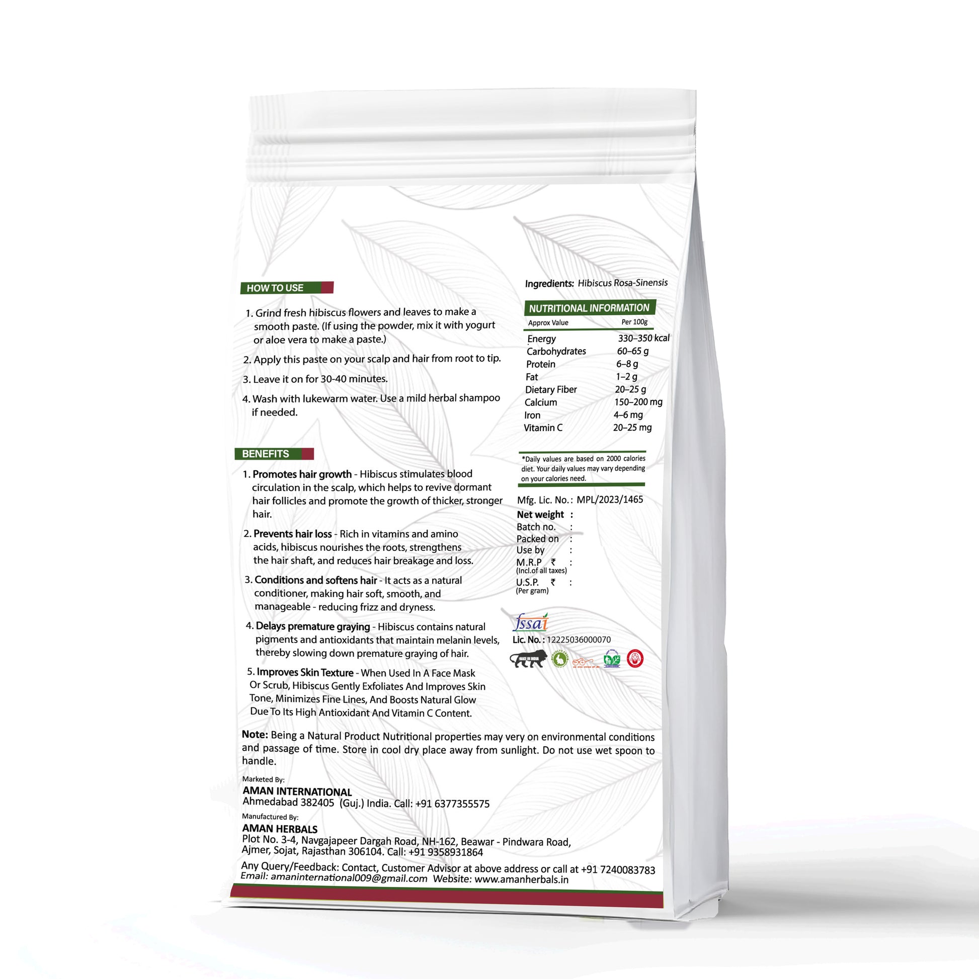 AMAN HERBALS Dry Hibiscus Flowers Leaves | 100% Natural & Sun-Dried | Herbal Tea, Hair & Skin Care Remedy 200GM - AMANHERBAL