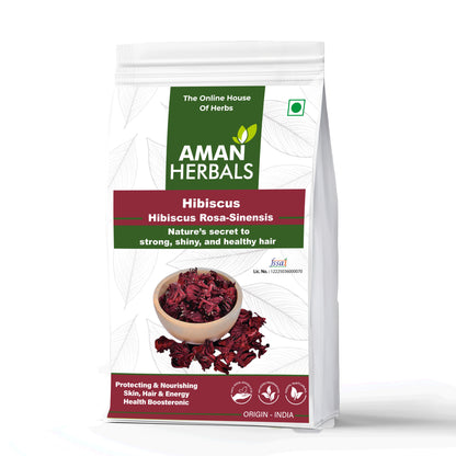 AMAN HERBALS Dry Hibiscus Flowers Leaves | 100% Natural & Sun-Dried | Herbal Tea, Hair & Skin Care Remedy 200GM - AMANHERBAL