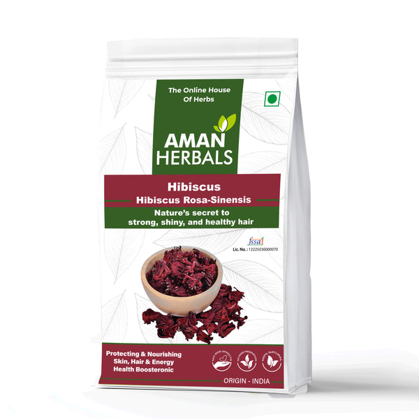 AMAN HERBALS Dry Hibiscus Flowers Leaves | 100% Natural & Sun-Dried | Herbal Tea, Hair & Skin Care Remedy 200GM - AMANHERBAL