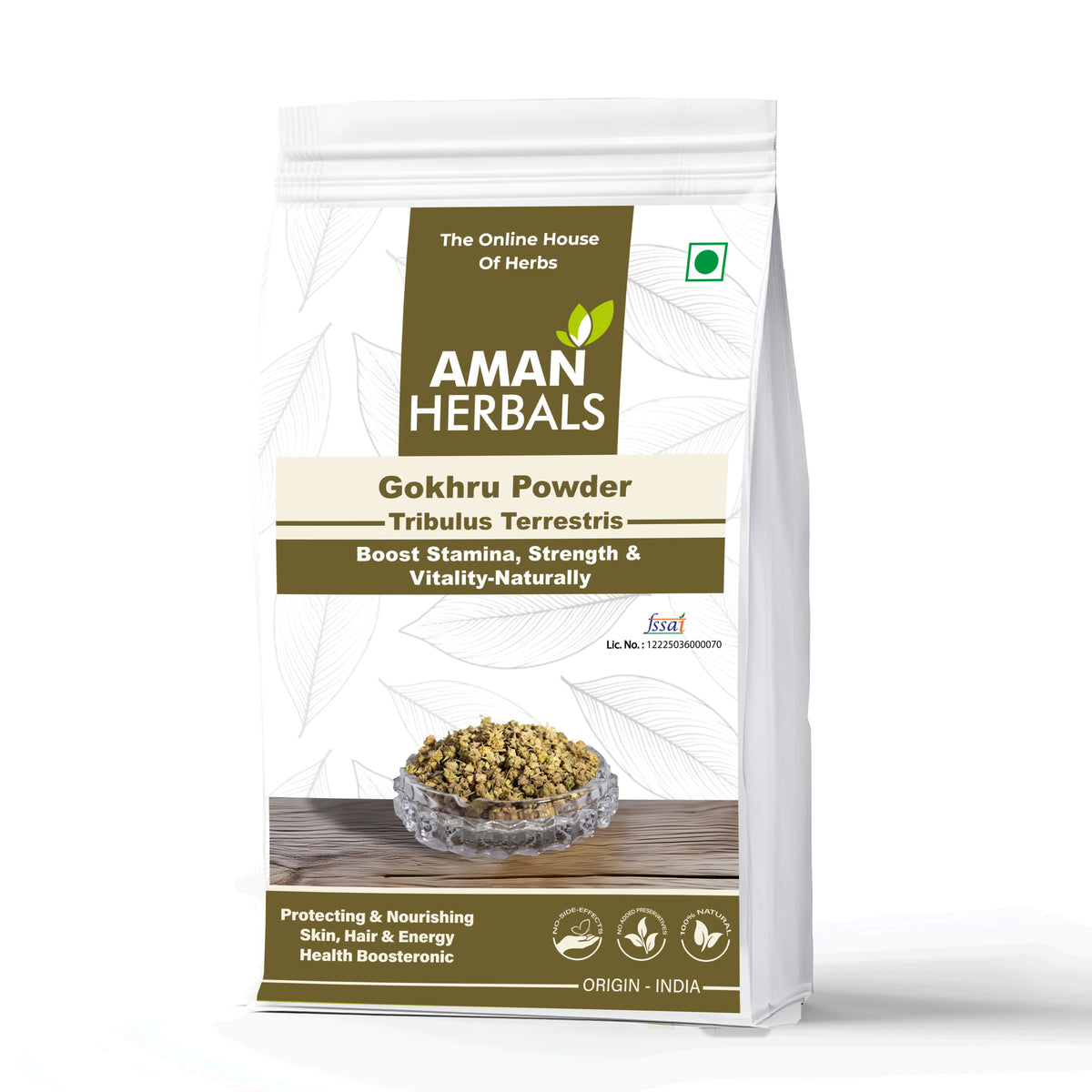 AMAN HERBALS Gokhru Powder | 100% Pure Tribulus Terrestris | Ayurvedic Support for Kidney & Vitality 200GM - AMANHERBAL