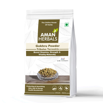 AMAN HERBALS Gokhru Powder | 100% Pure Tribulus Terrestris | Ayurvedic Support for Kidney & Vitality 200GM - AMANHERBAL