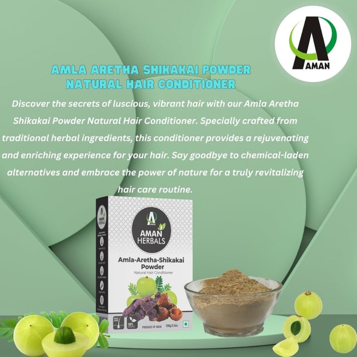 AMAN HERBALS - Natural Amla Reetha Shikakai Powder for Hair, Hair cleanser,hair powder Pack of 100 GM (Pack Of 4) - AMANHERBAL