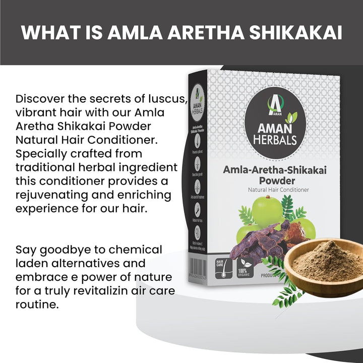 AMAN HERBALS - Natural Amla Ritha Shikakai Mix Hair Care Mask Powder For All Hair | 3-In-1 Natural Hair Cleanser | Hair Strengthening I Shiny Hair | Control Dandruff (100gram) Pack Of 2,4 (Pack Of 4) - AMANHERBAL
