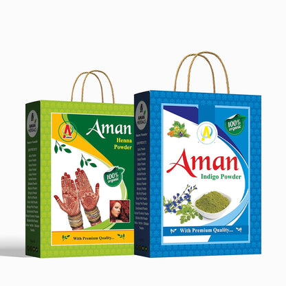 AMAN HERBALS Organic 100% Pure and Natural Dye for Black Hair (Henna Leaves powder, Indigo leaves powder combo pack) (Black Hair, 500g Pack of 2)) - AMANHERBAL