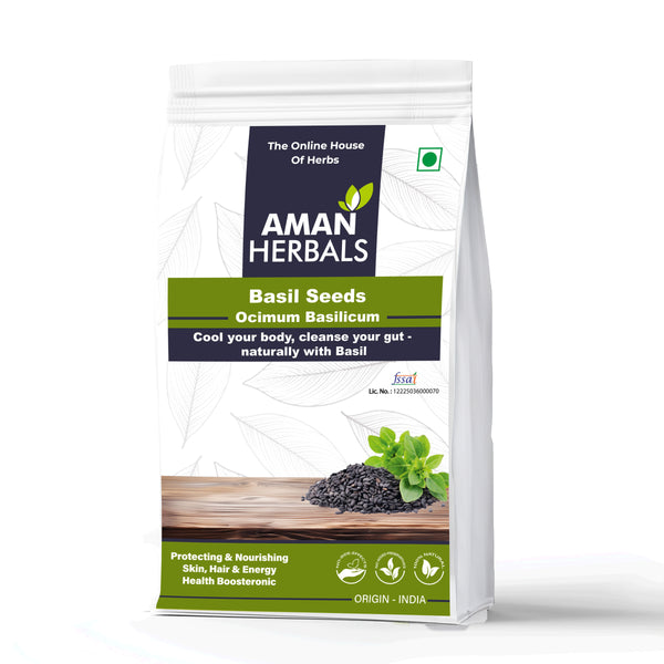 Aman Herbals 100% Pure Basil Seeds (Ocimum Basilicum) | Natural Sabja Seeds for Weight Loss, Digestion & Cooling 200gm - AMANHERBAL