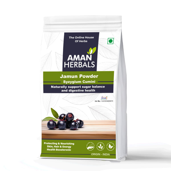 Aman Herbals Jamun Powder (Syzygium Cumini), Natural Sugar Balance and Digestive Support | 100% Pure & Natural Java Plum Seed 200gm - AMANHERBAL