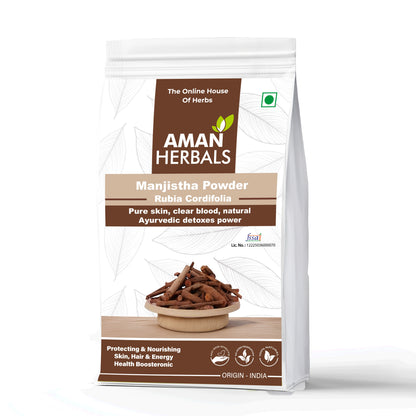 Aman Herbals Manjistha Powder, Rubia Cordifolia, Natural Blood Purifier and Skin Care Supplement, Indian Origin 200gm - AMANHERBAL