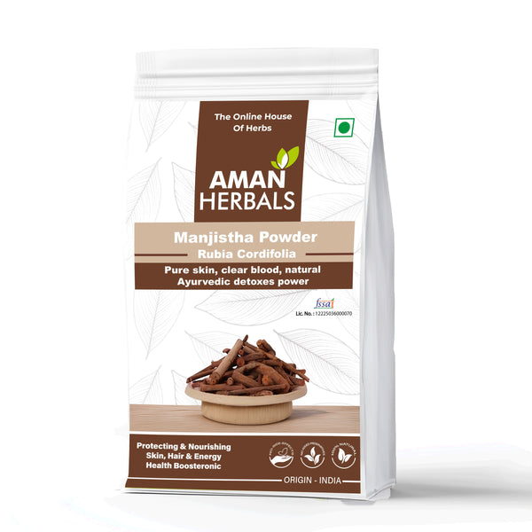 Aman Herbals Manjistha Powder, Rubia Cordifolia, Natural Blood Purifier and Skin Care Supplement, Indian Origin 200gm - AMANHERBAL