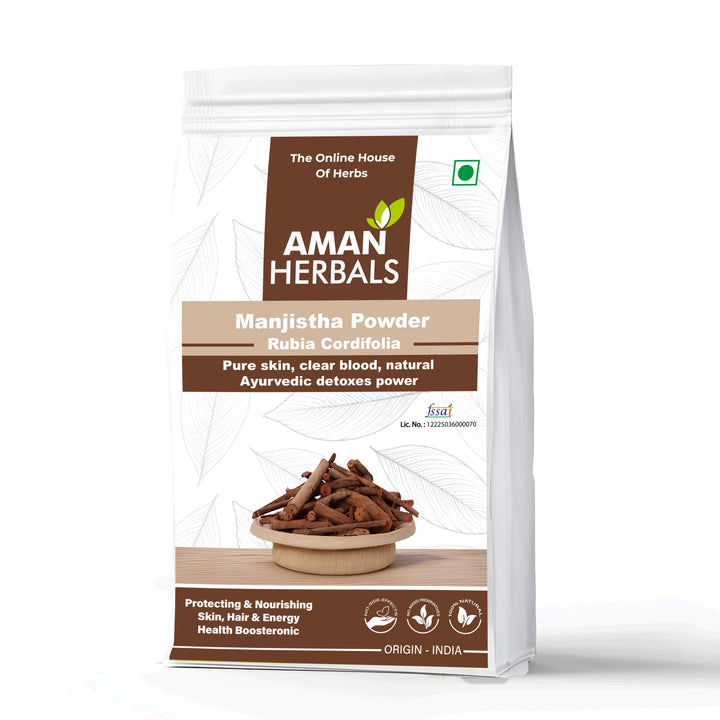 Aman Herbals Manjistha Powder, Rubia Cordifolia, Natural Blood Purifier and Skin Care Supplement, Indian Origin 200gm - AMANHERBAL