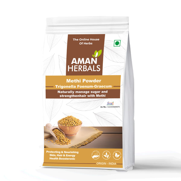 Aman Herbals Methi Powder (Trigonella Foenum-Graecum), Natural Hair and Health Supplement, 100% Pure, Indian Origin 200GM - AMANHERBAL