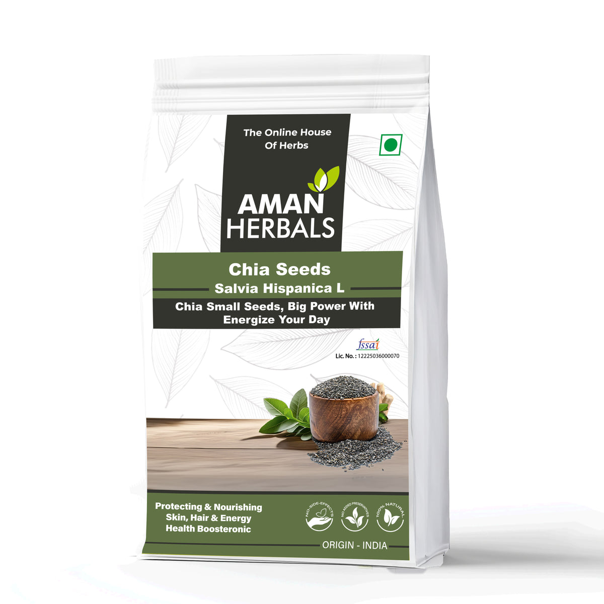 Aman Herbals Natural Chia Seeds for Eating | Superfood for Weight Loss, Health Booster for Energy | 200gm Pack - AMANHERBAL