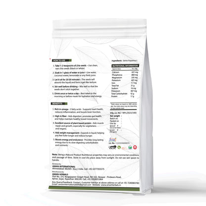 Aman Herbals Natural Chia Seeds for Eating | Superfood for Weight Loss, Health Booster for Energy | 200gm Pack - AMANHERBAL