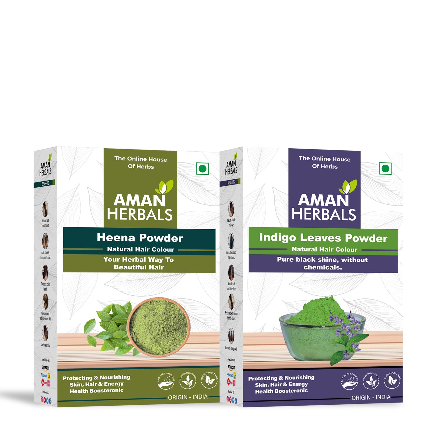 100% Pure and Natural Aman herbals Henna Indigo Powder Combo Pack