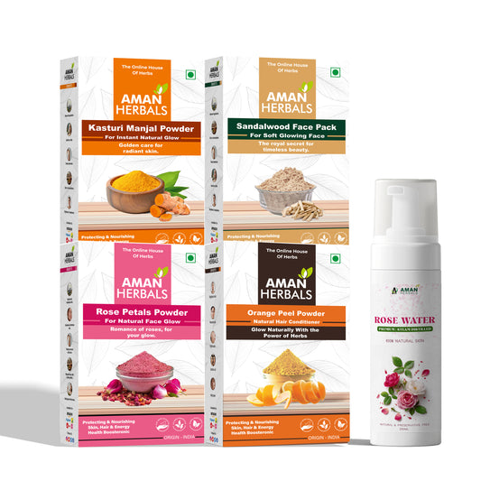 100% Natural Rose, Orange, Sandalwood & Kasturi Manjal Powder With Rose water