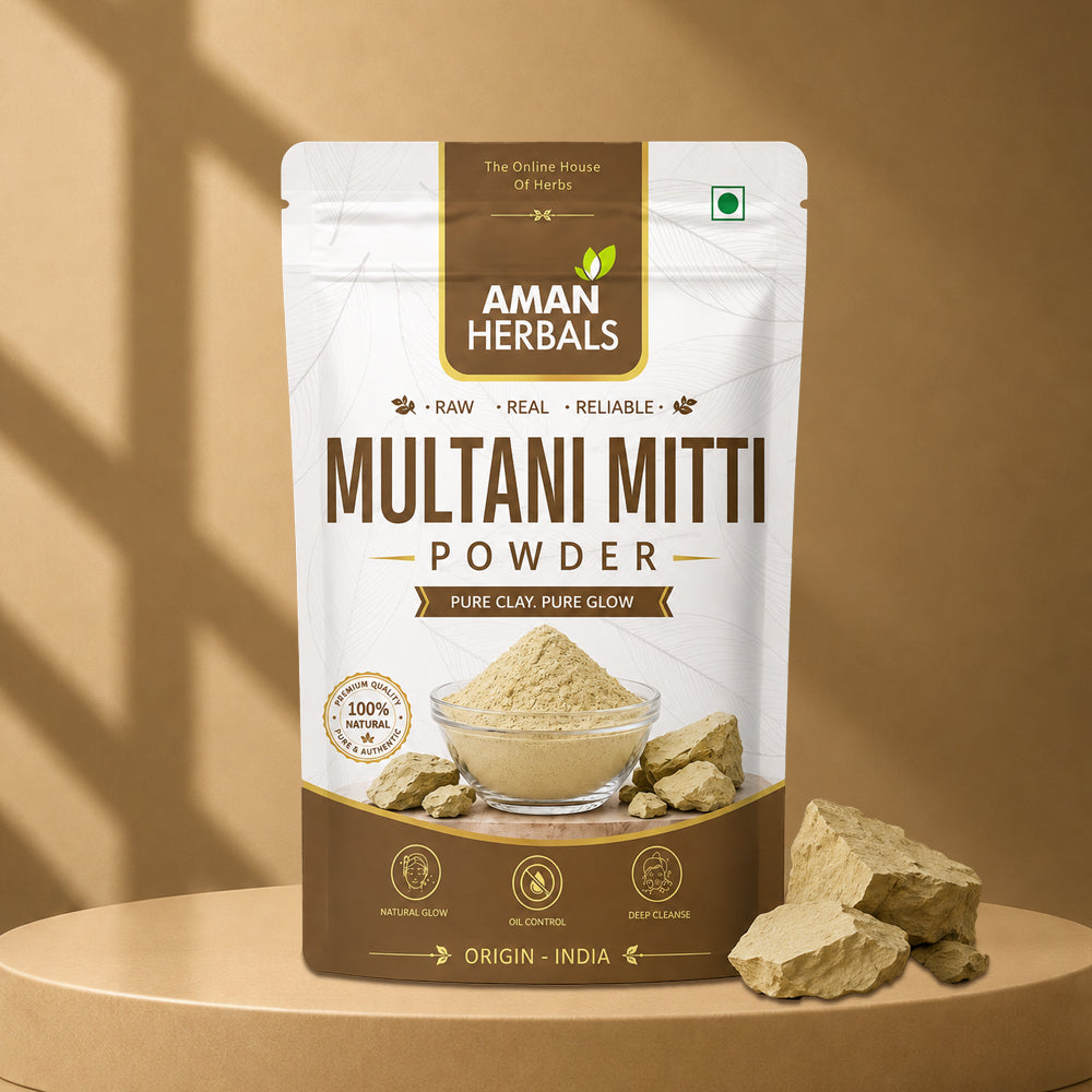 AMAN HERBALS -100% Natural Multani Mitti powder for Face, Skin, and Hair | Fuller's Earth, Bentonite Clay - 200 gm (Pack of 2)