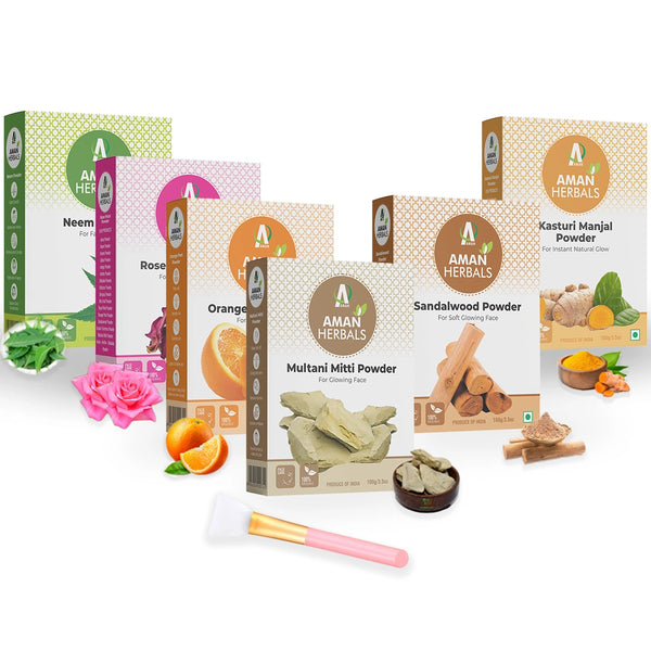 herbal face pack combo, rose water for skin, sandalwood powder, kasturi manjal use