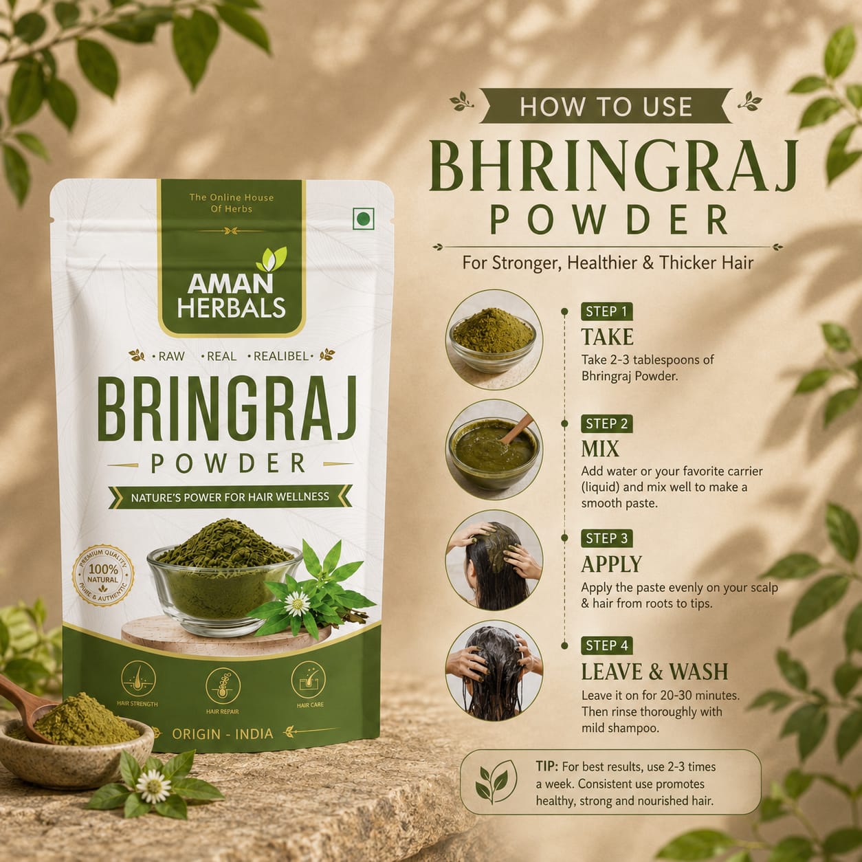 100% Pure and Natural Organic Bhringraj Powder for Hair Growth