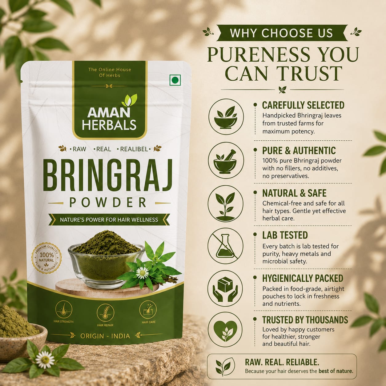 100% Pure and Natural Organic Bhringraj Powder for Hair Growth
