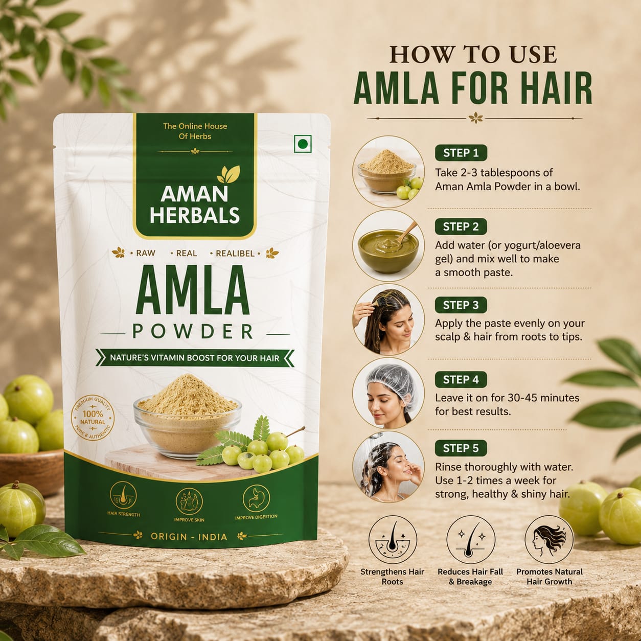 100% Organic and Natural Amla Powder for Hair Growth 100gm (Pack of 2)