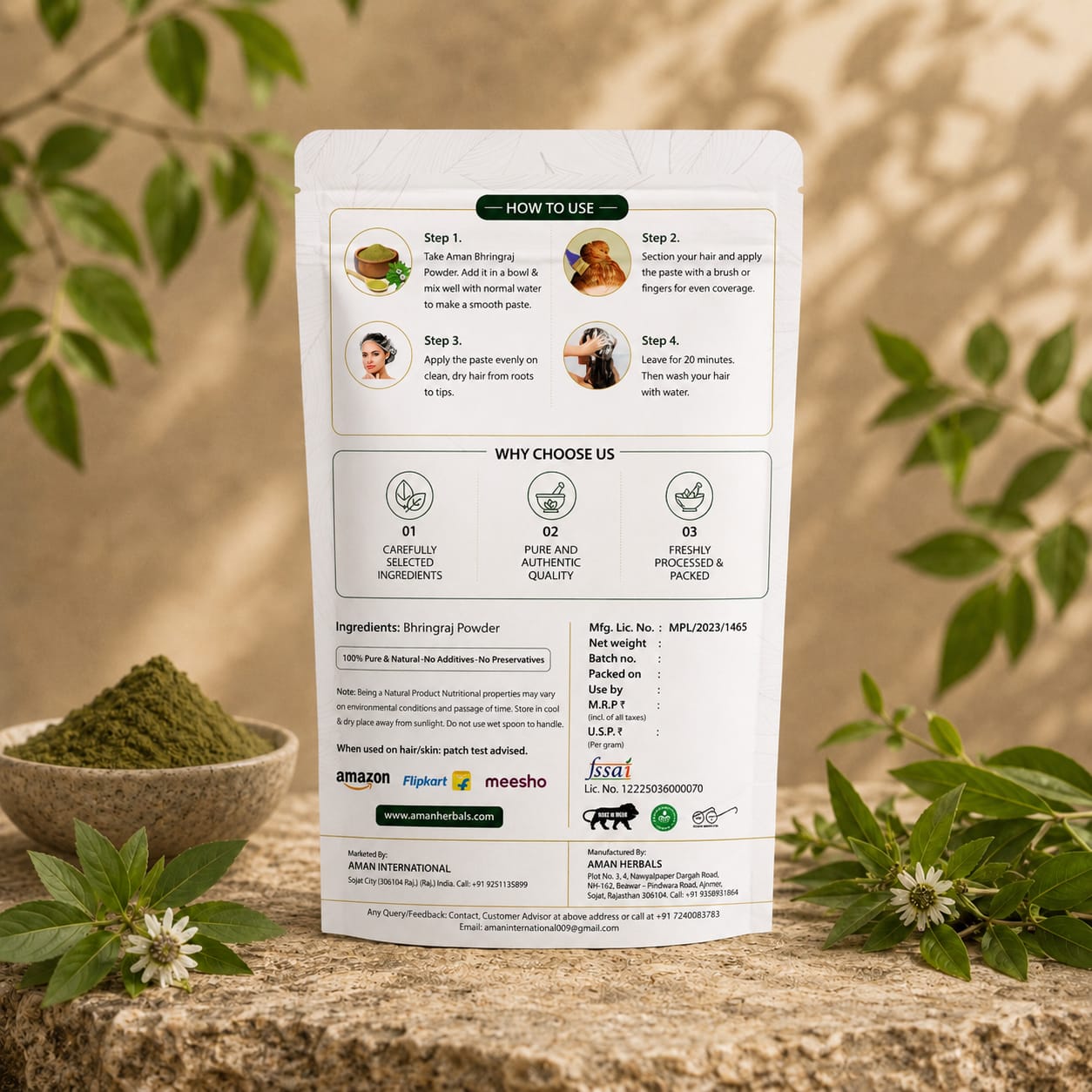 100% Pure and Natural Organic Bhringraj Powder for Hair Growth