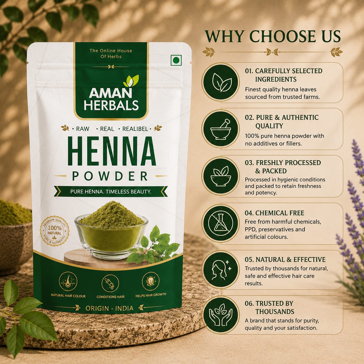 100% Pure and Natural Organic Henna/Mehndi Powder For Black Hair