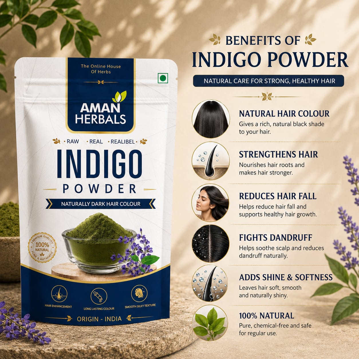 100% Pure and Natural Organic & Herbal Indigo Powder for Black Hair