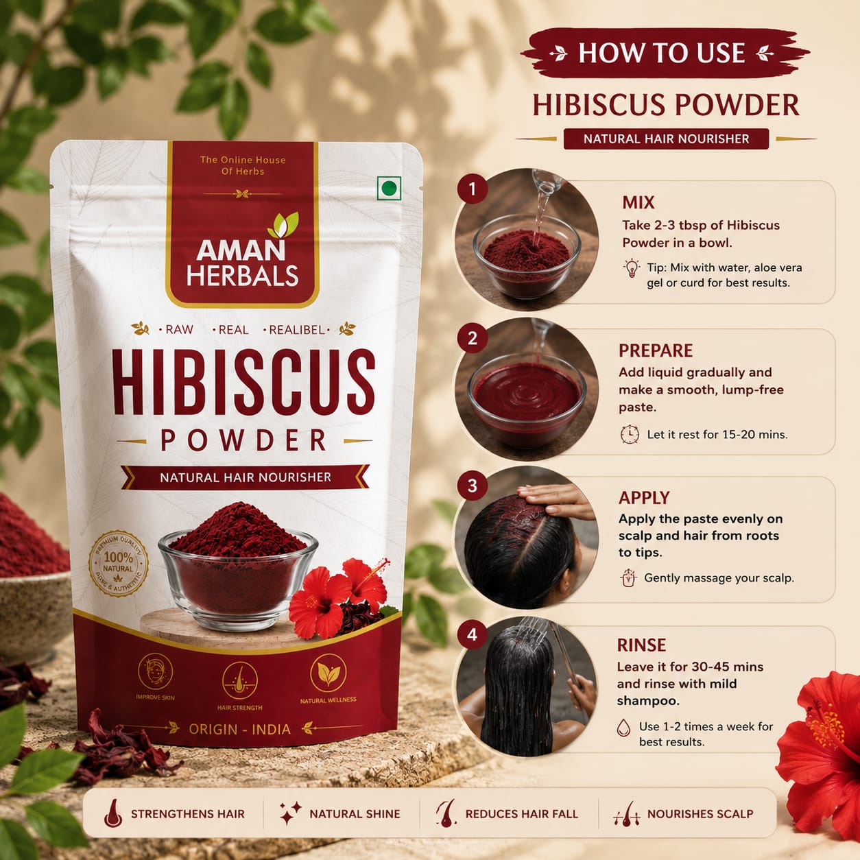100% Pure and Natural Hibiscus powder for Hair Growth Face pack
