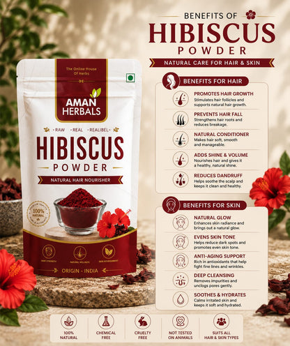 100% Pure and Natural Hibiscus powder for Hair Growth Face pack