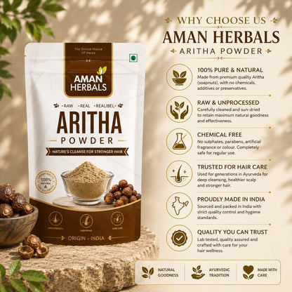 100% Pure and Organic Natural Reetha (Aretha) Powder for Hair Growth