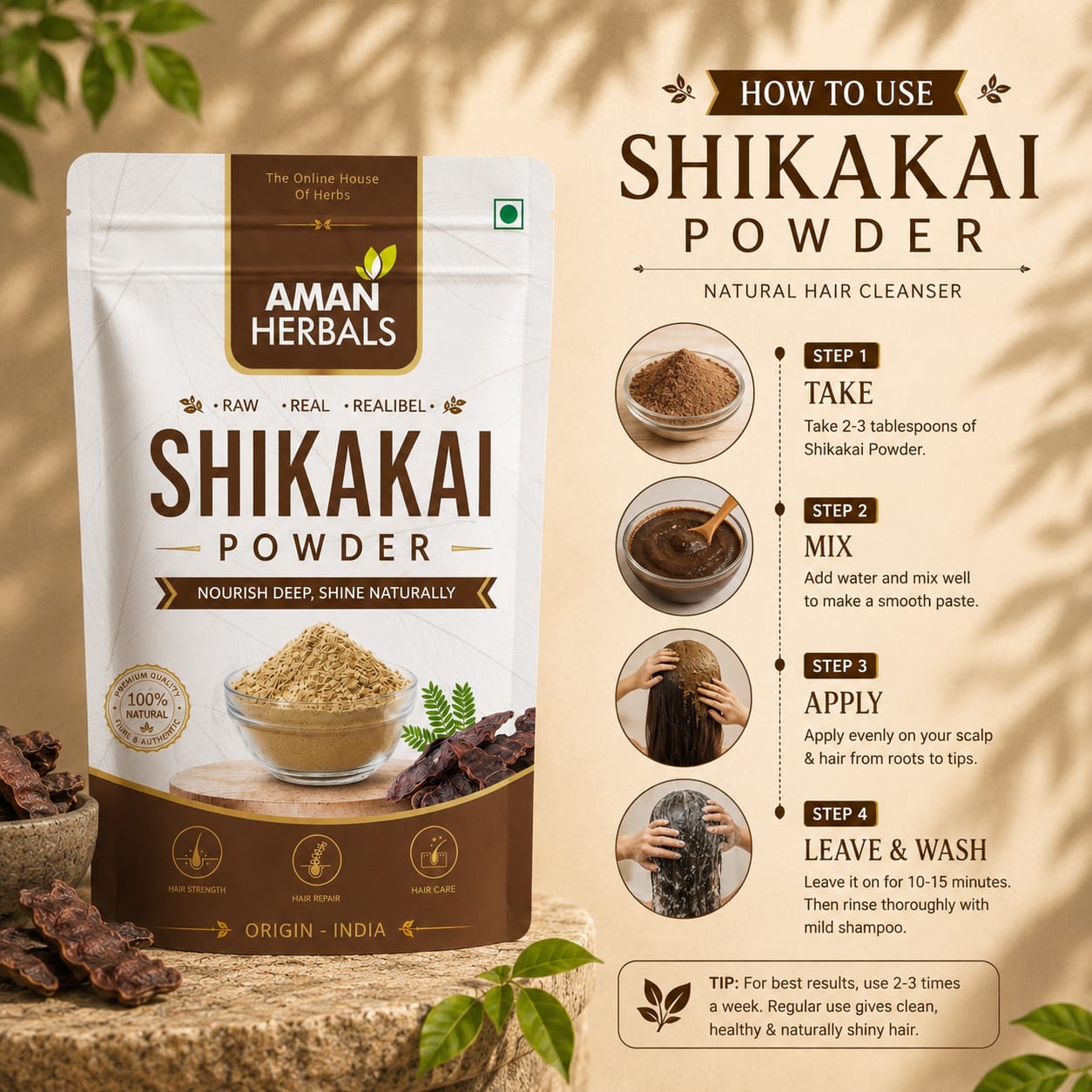 Organic Natural Shikakai Powder for Hair Conditioner Chemical-Free
